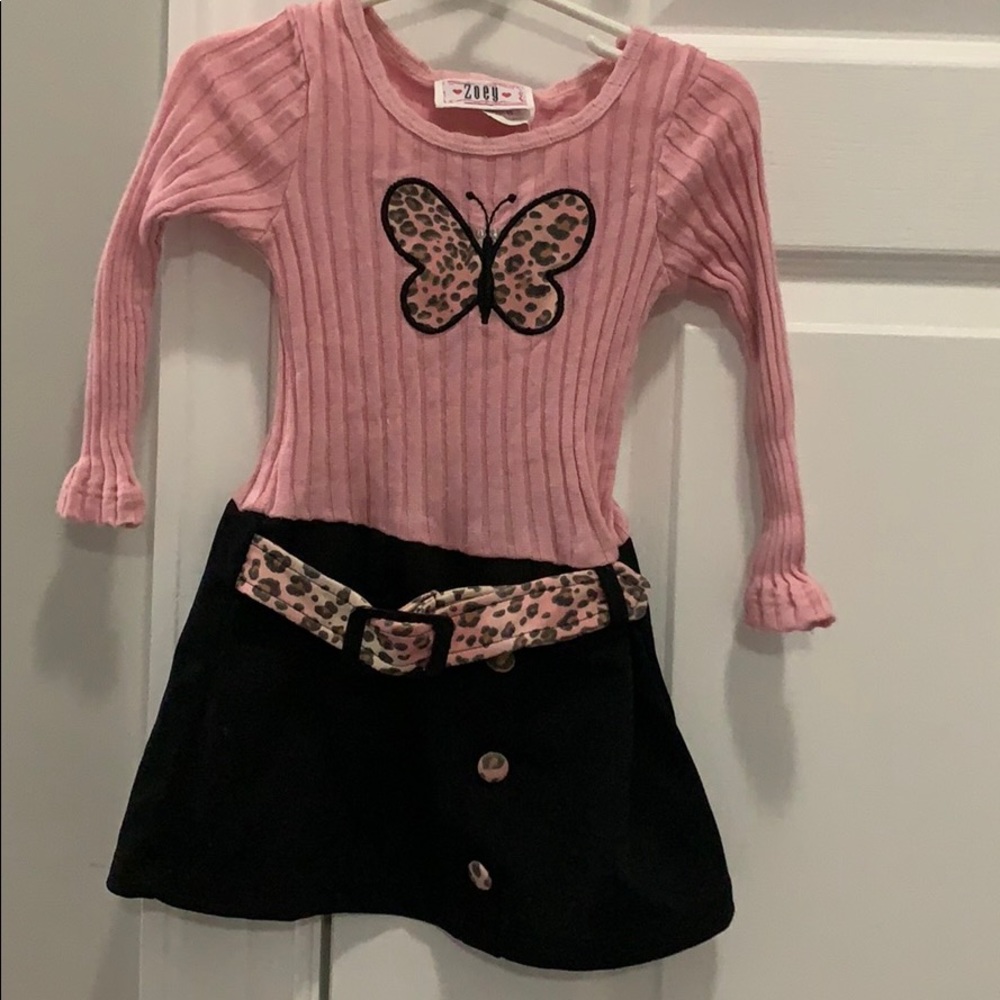 Girls adorable pink and black long sleeve dress
